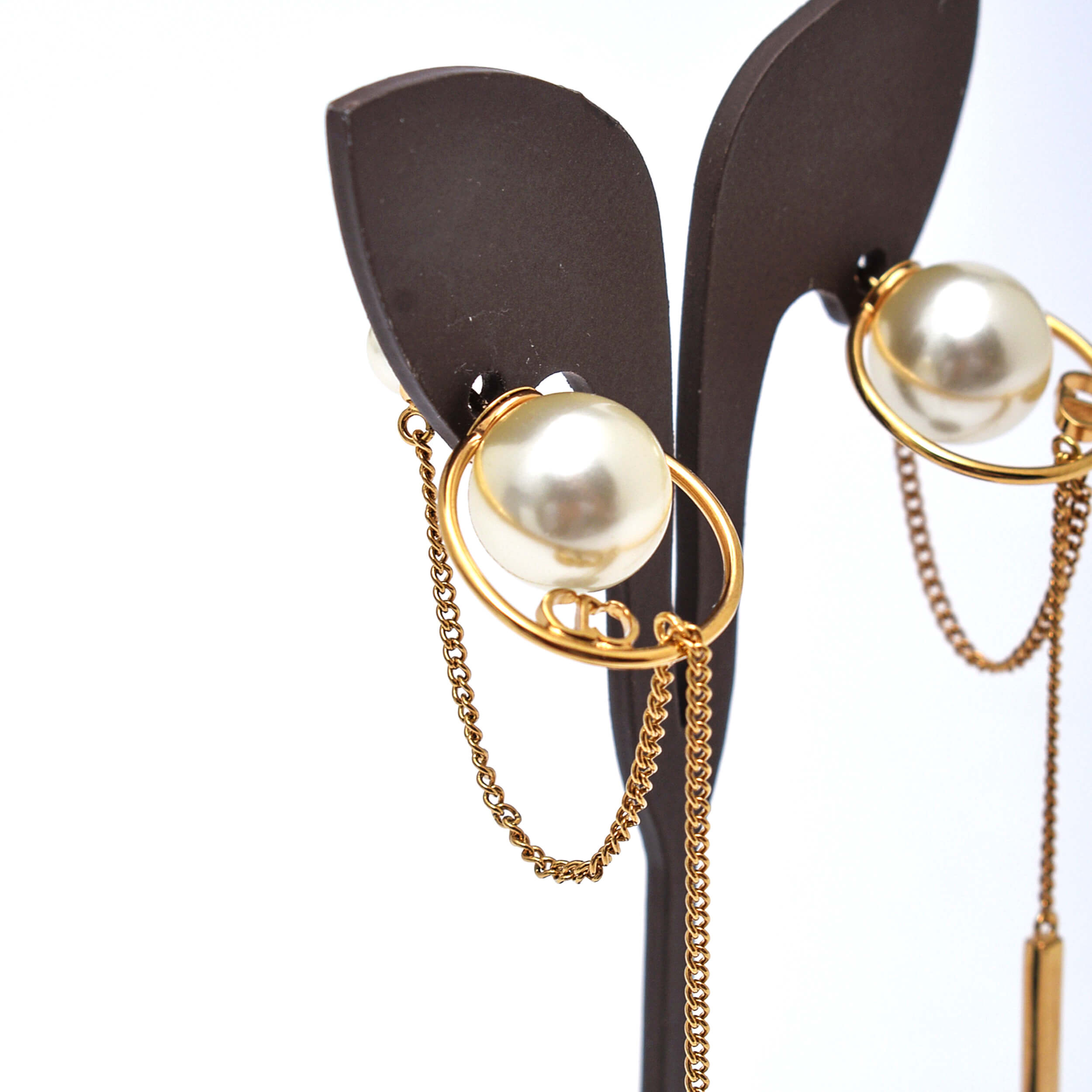 Christian Dior - Gold Toned  Tribales Pearl & Chain Earrings